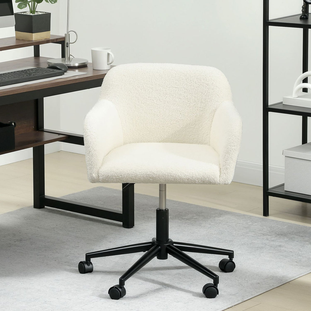 Swivel office chair with casters, desk chair, fleece fabric, foam, height-adjustable, home office, cream white
