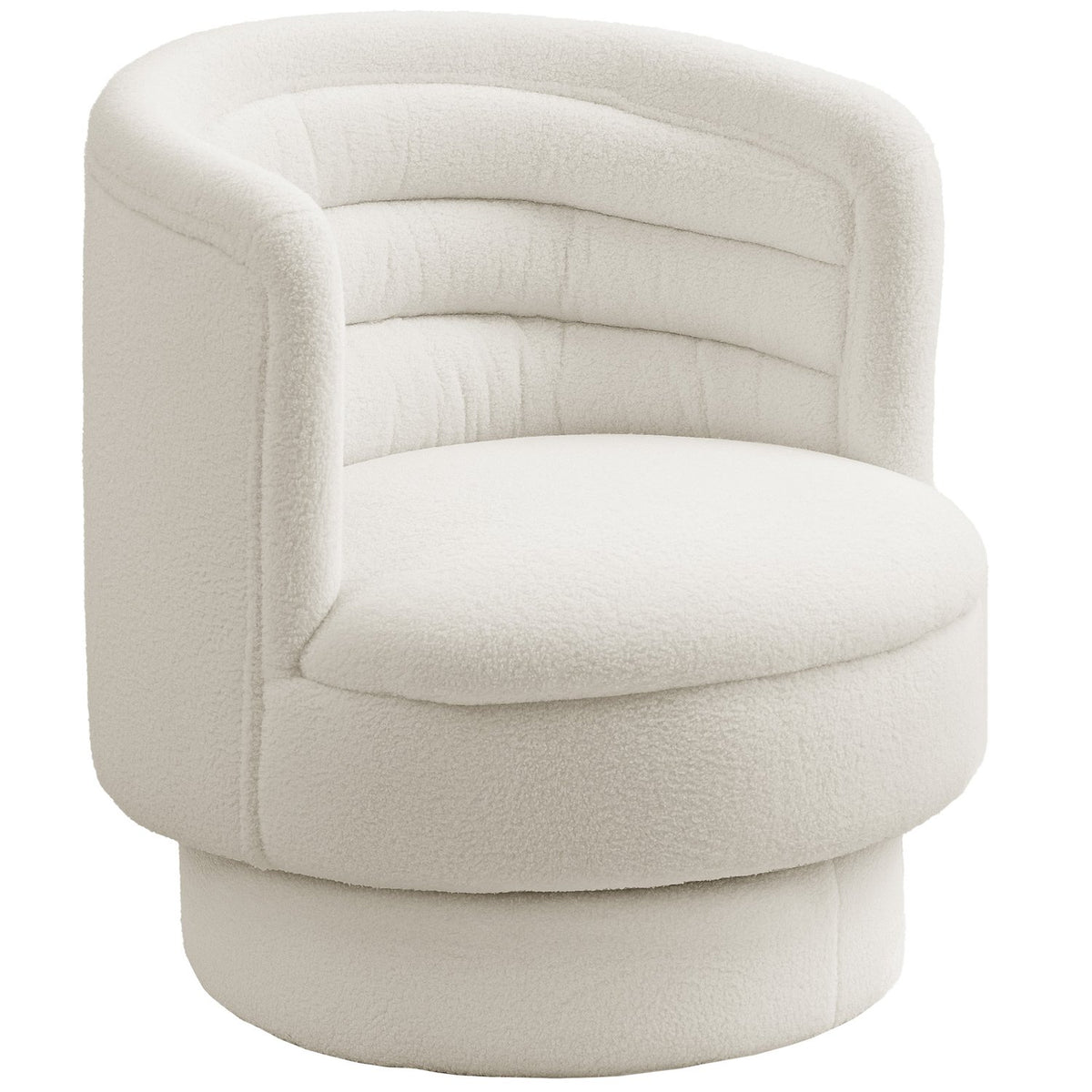 Swivel upholstered armchair, modern lounge chair with rubberwood frame, for living room, bedroom, cream white