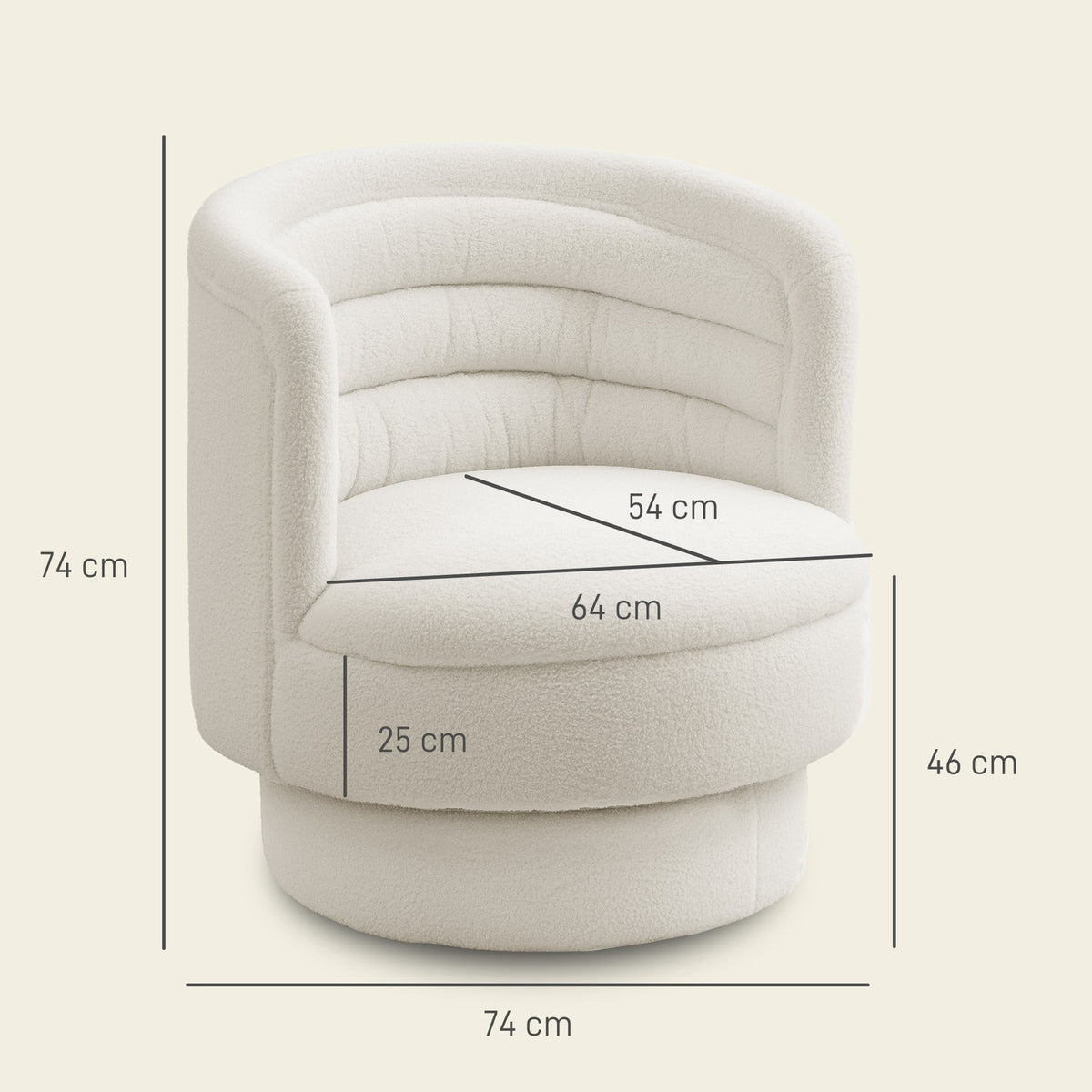 Swivel upholstered armchair, modern lounge chair with rubberwood frame, for living room, bedroom, cream white