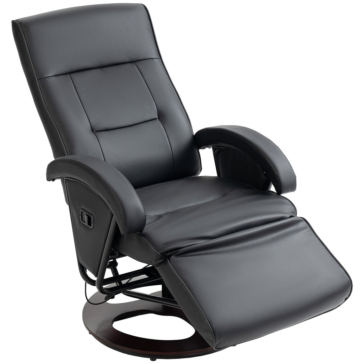 Swivel upholstered chair, faux leather, footrest, wooden base, tiltable, black