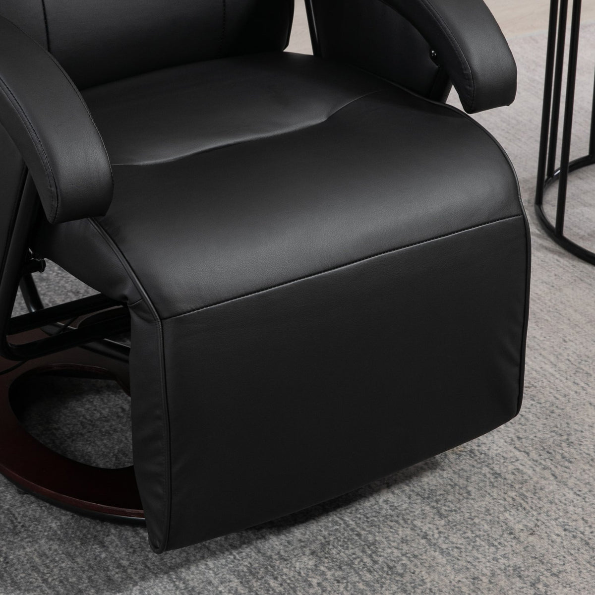 Swivel upholstered chair, faux leather, footrest, wooden base, tiltable, black