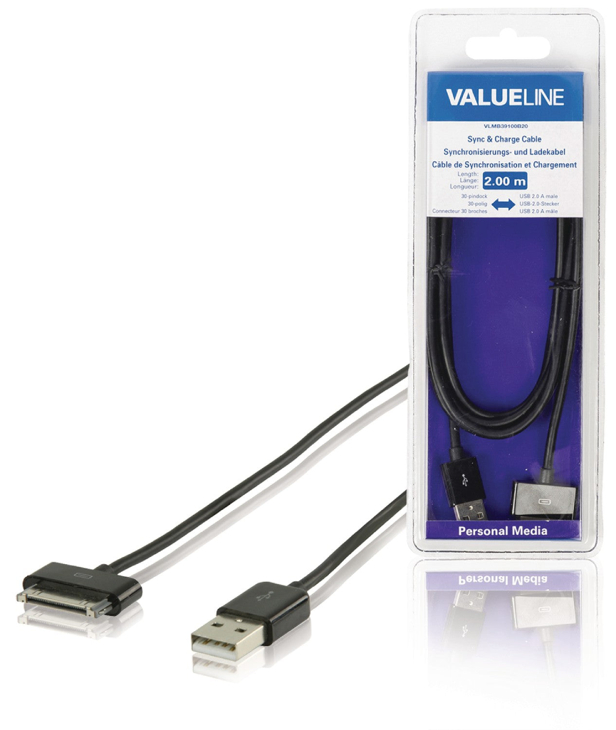 Sync and Charging Cable Apple Dock 30-Pin - USB A male 2.00 m Black