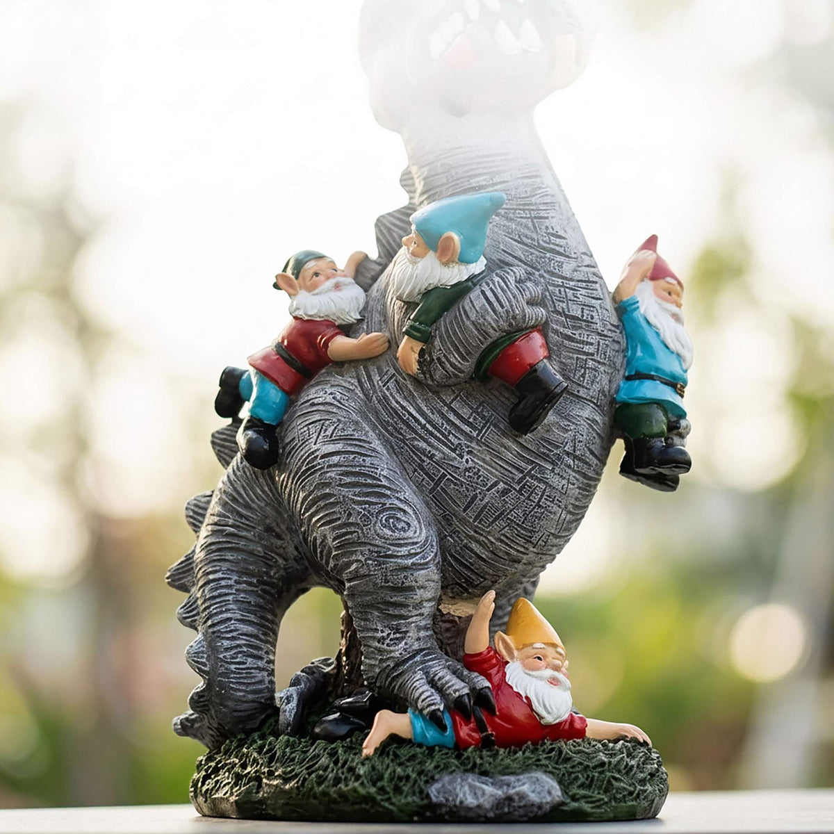 T-Rex Garden Ornament Eating Gnomes, Polyresin, 28.5cm