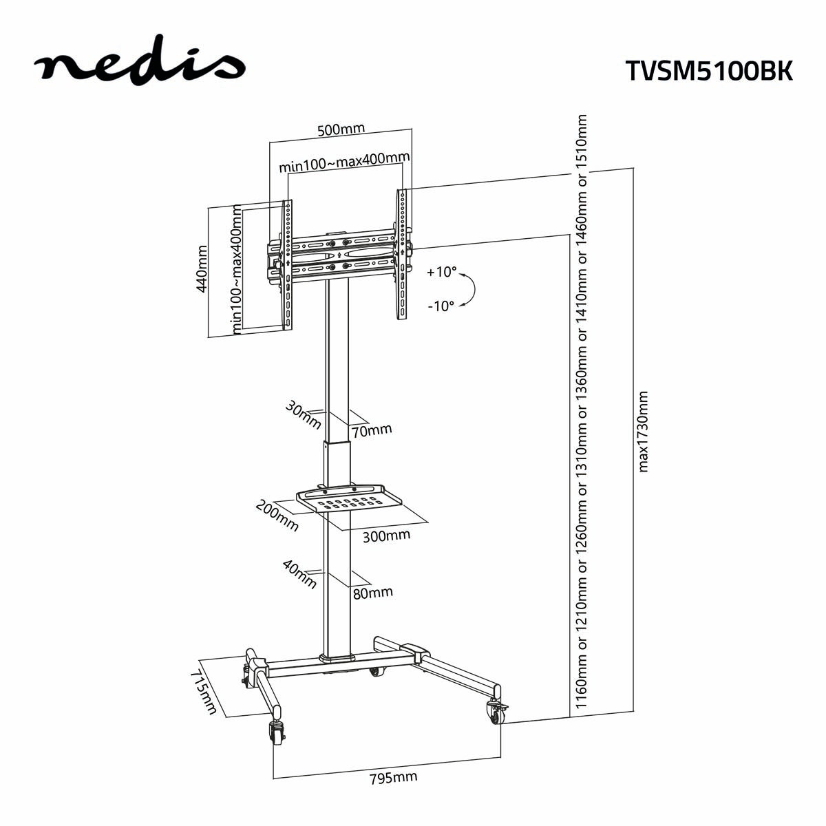 TV Floor Stand | 32 - 55 " | Maximum supported screen weight: 35 kg | Premium Column Design | Adjustable pre-fixed heights | Snap-lock | Steel | Black