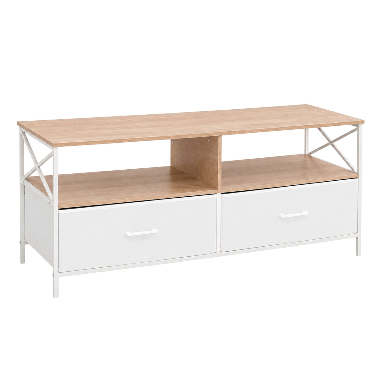 TV Lowboard with Storage, Wood-Look White, 120 cm