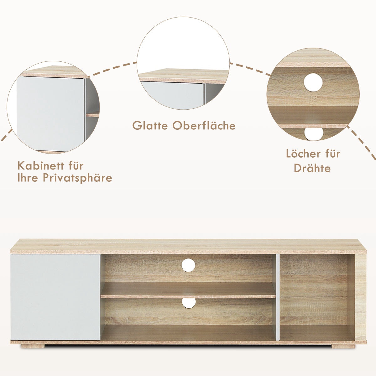TV Stand, Oak Media Console for Up to 60-Inch TVs