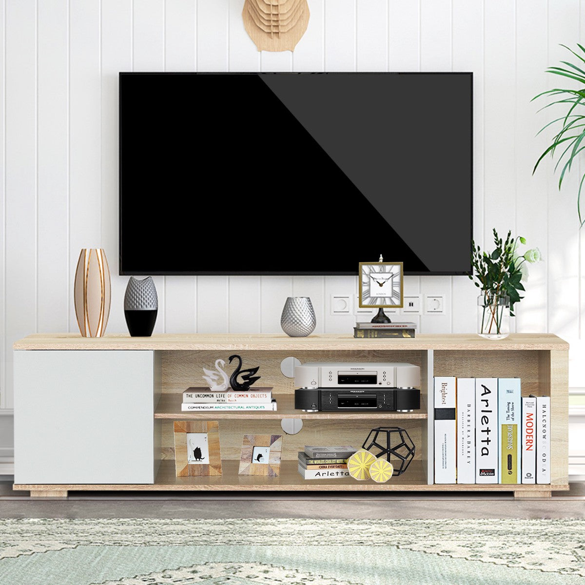 TV Stand, Oak Media Console for Up to 60-Inch TVs