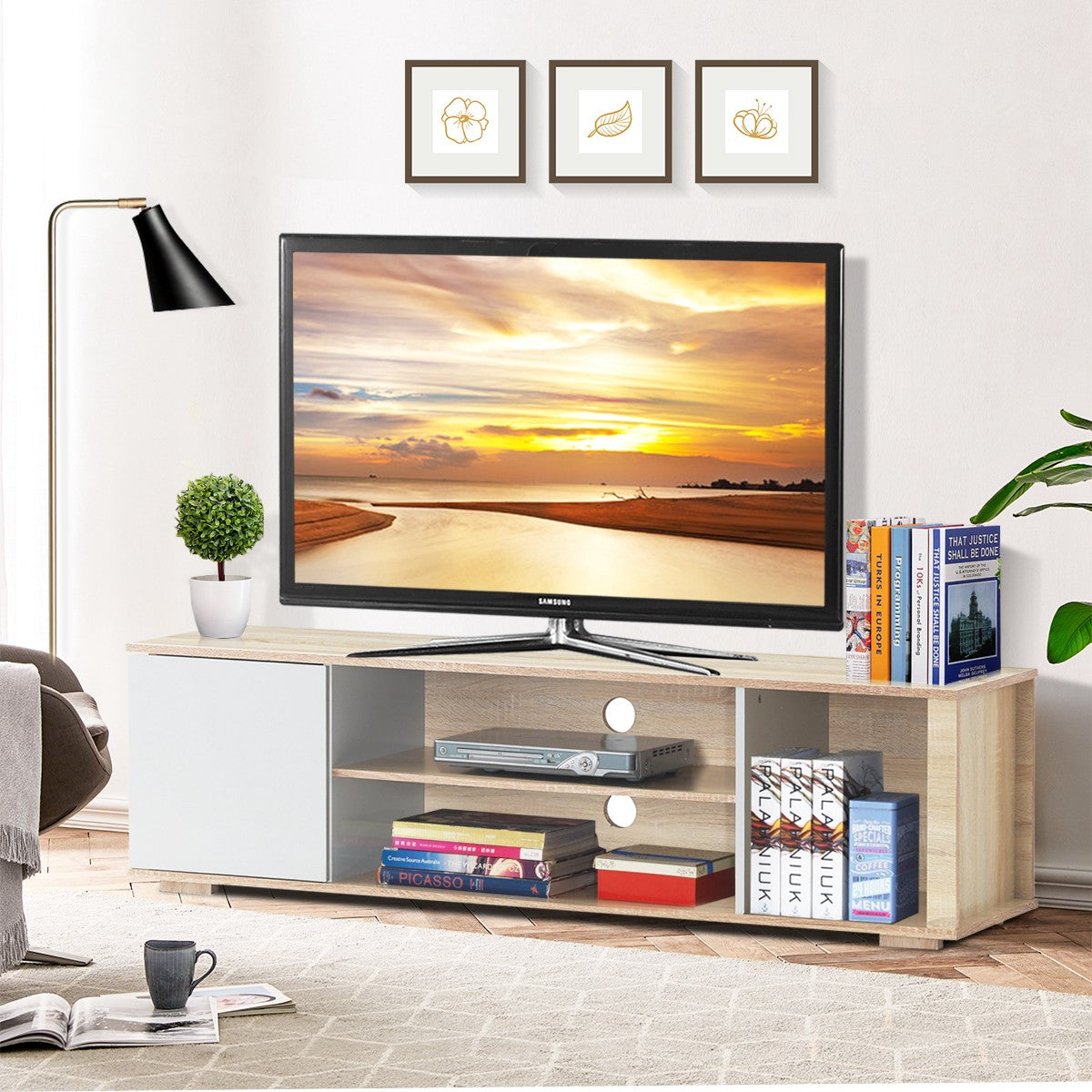TV Stand, Oak Media Console for Up to 60-Inch TVs