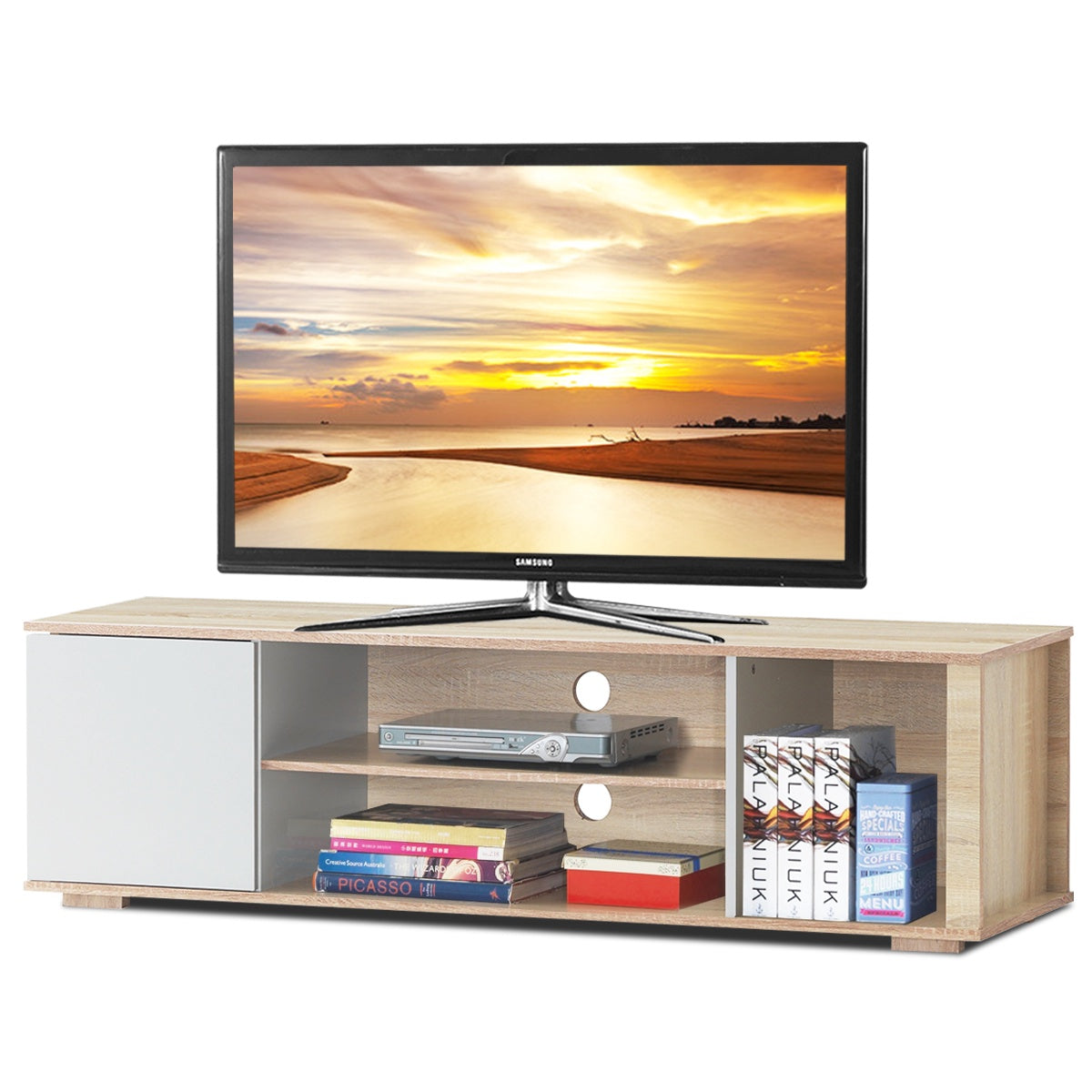 TV Stand, Oak Media Console for Up to 60-Inch TVs
