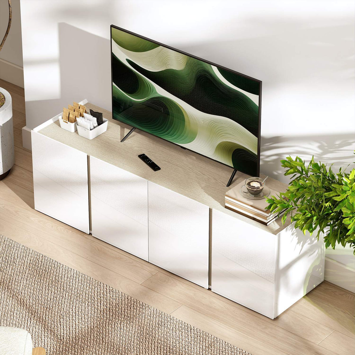 TV Stand for 65-Inch TVs, Soft-Close Doors, White