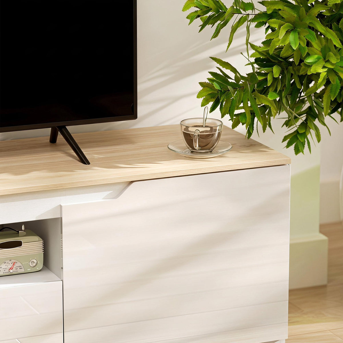 TV Stand for 65" TVs, Natural Wood, 160 cm, 3 Shelves