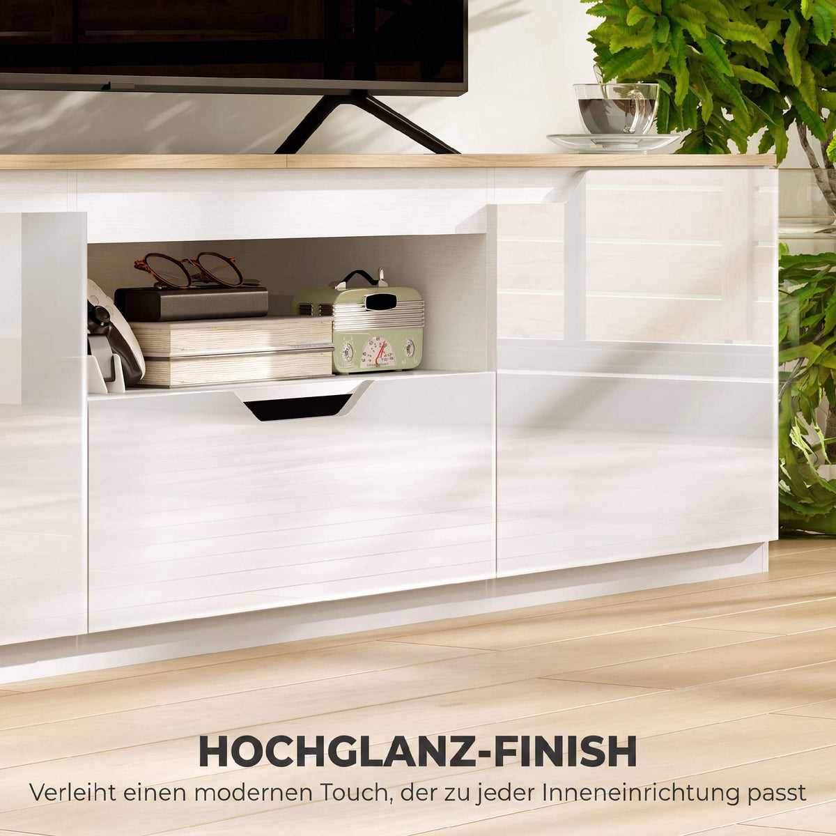 TV Stand for 65" TVs, Natural Wood, 160 cm, 3 Shelves