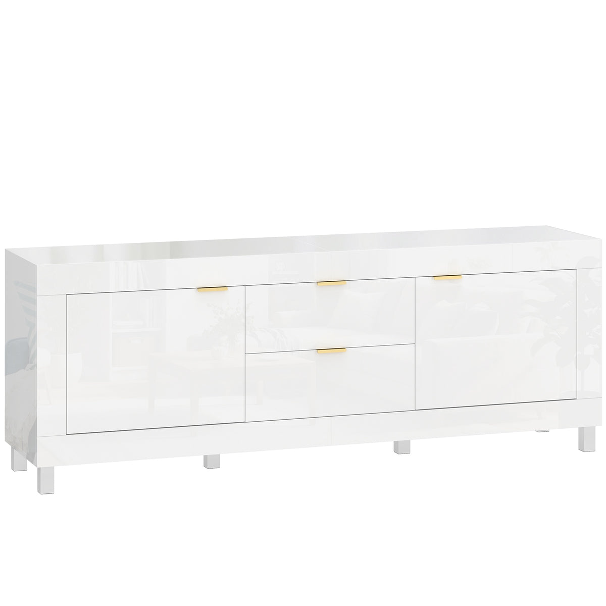 TV Stand for 75" TVs, High Gloss White, 180cm, 2 Cabinets