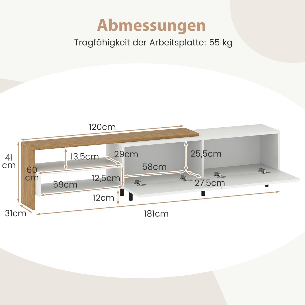 TV Stand for 80-Inch TVs with Shelves and Cabinets