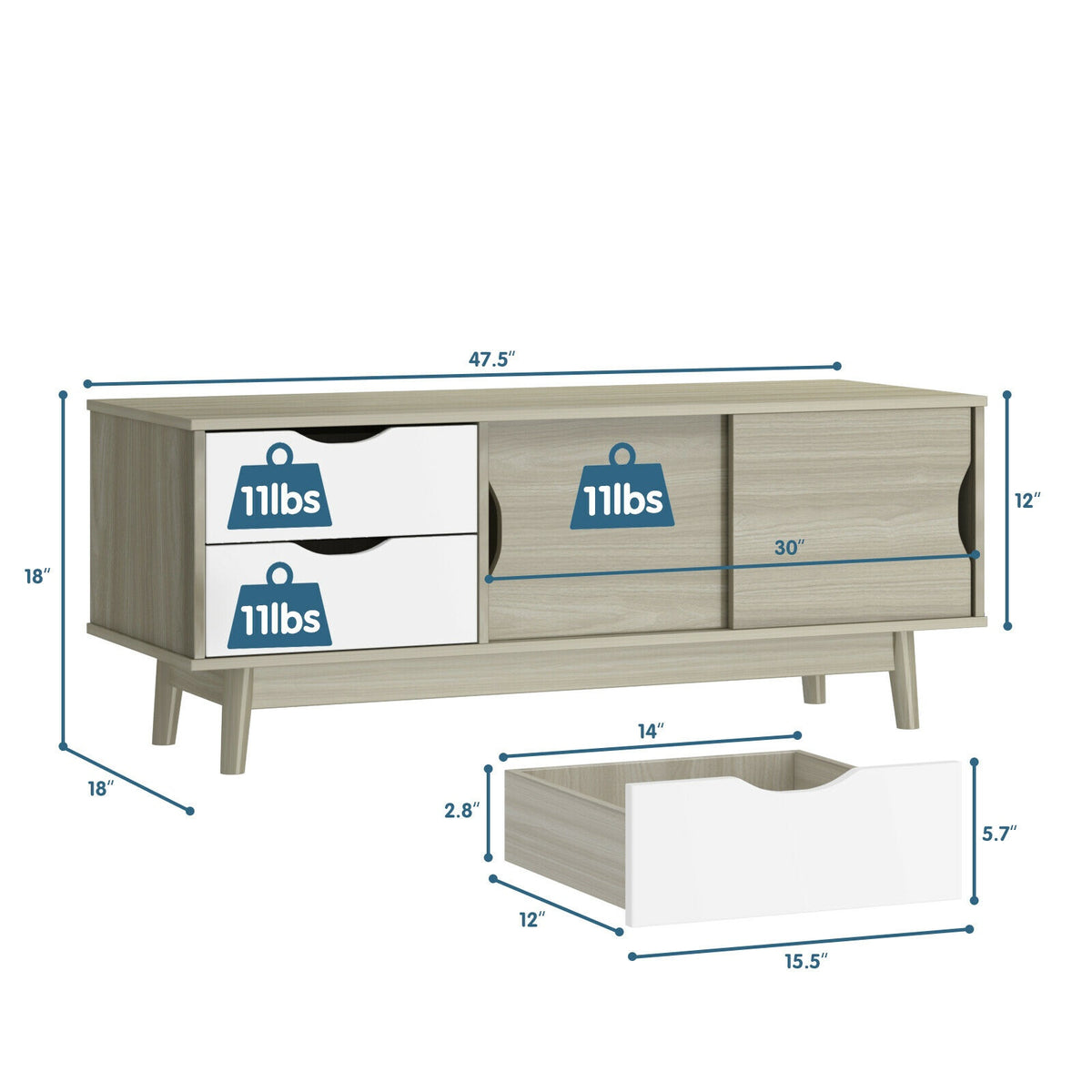 TV Stand for TVs Up to 60 Inch, Doors and Drawers