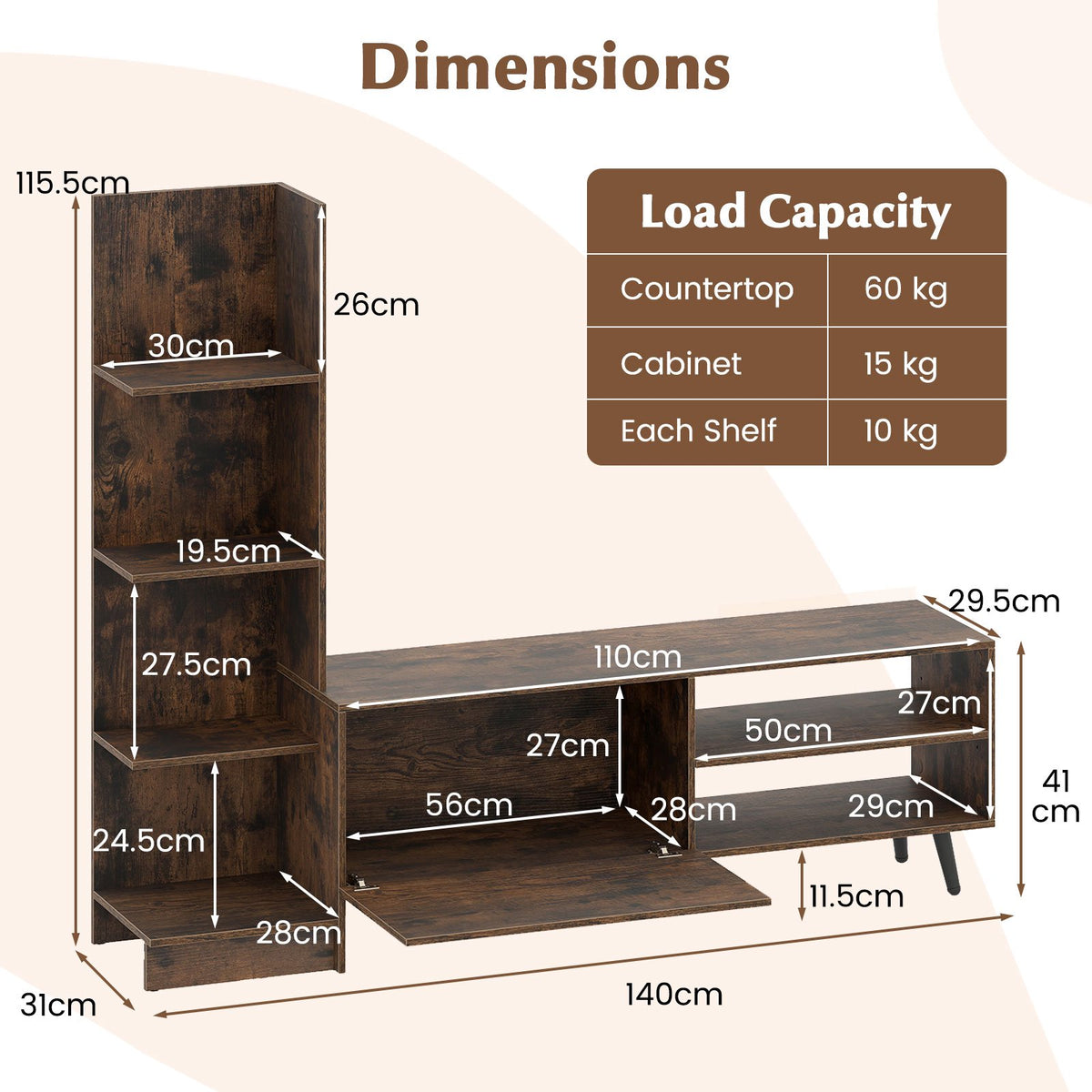 TV Stand for Up to 50 Inch TVs, Adjustable Shelf, Cabinet