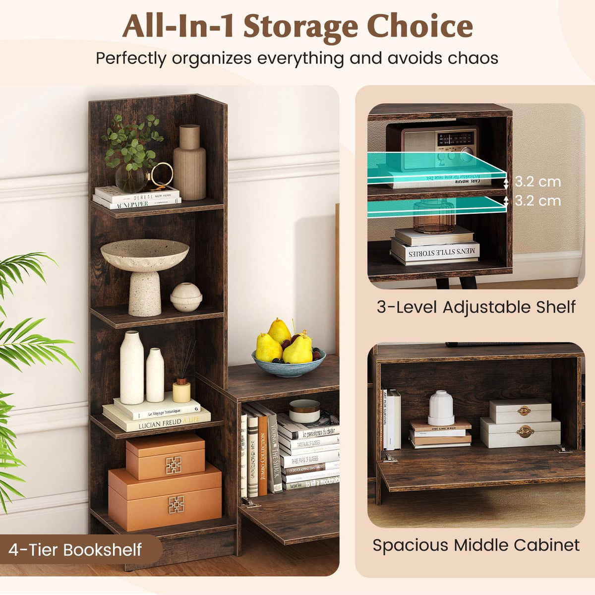 TV Stand for Up to 50 Inch TVs, Adjustable Shelf, Cabinet