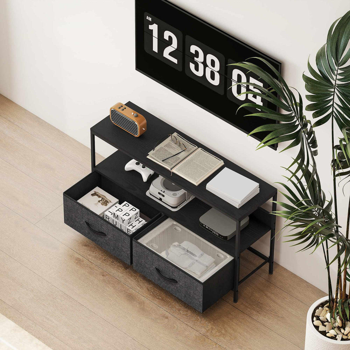 TV Stand with 2 Drawers, Open Shelf, Fits Up to 47" TV