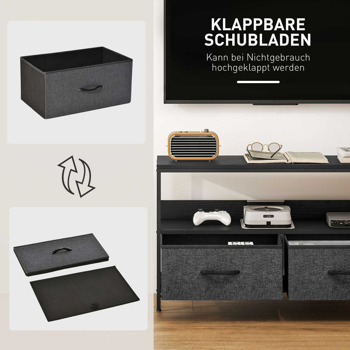 TV Stand with 2 Drawers, Open Shelf, Fits Up to 47" TV