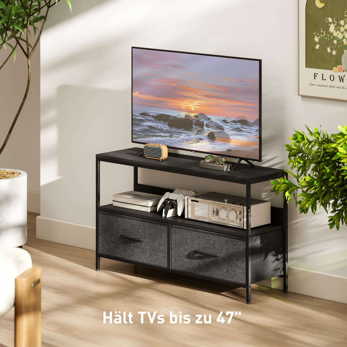 TV Stand with 2 Drawers, Open Shelf, Fits Up to 47" TV