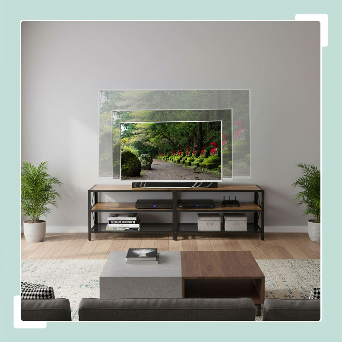 TV Stand with 4 Compartments, Wood-Effect Finish