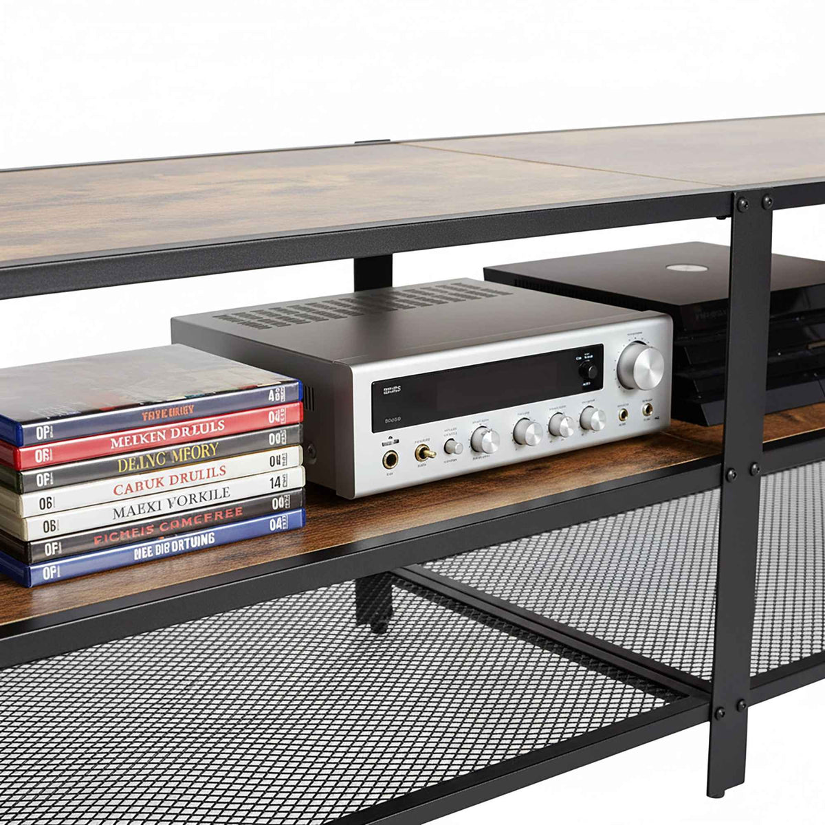 TV Stand with 4 Compartments, Wood-Effect Finish