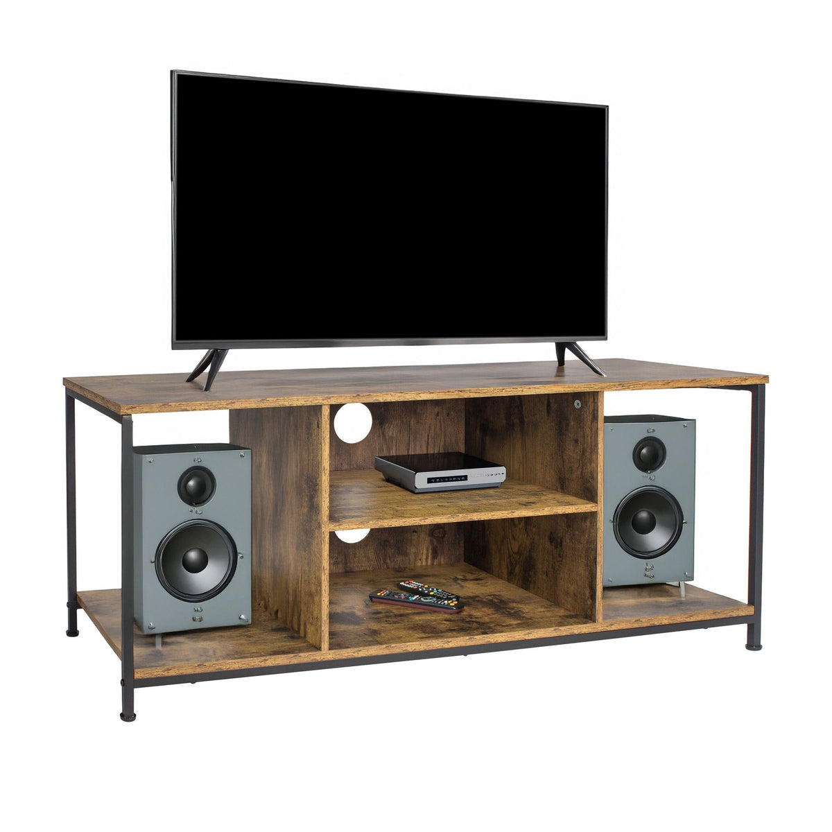 TV Stand with 4 Compartments, Wood-Effect Finish
