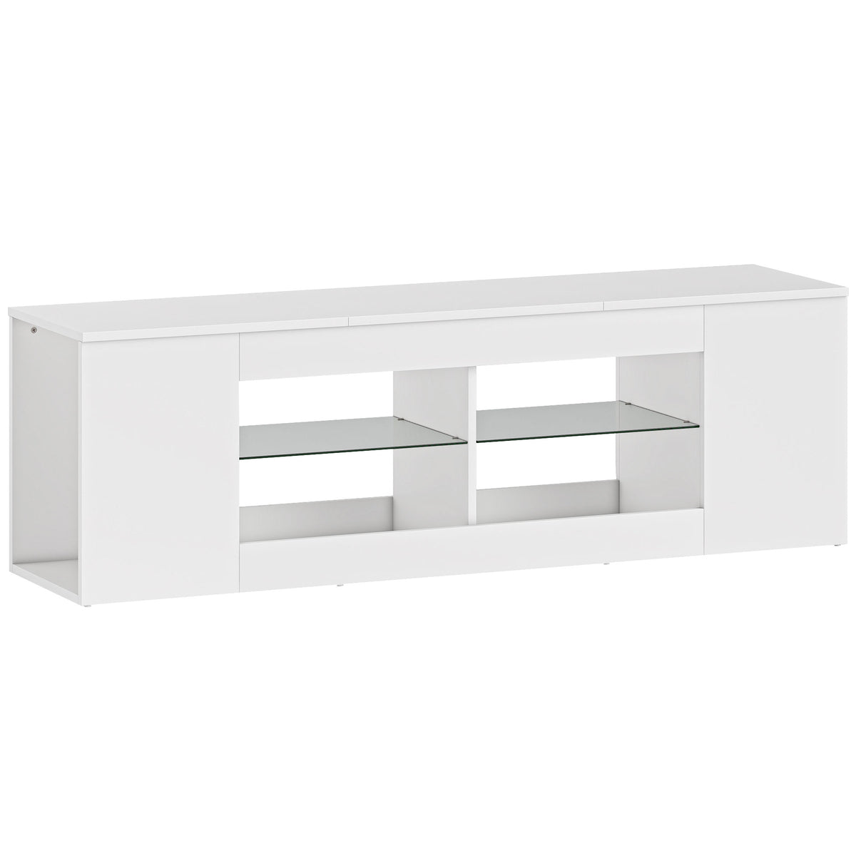 TV Stand with 6 Shelves, 2 Glass Racks, 140 cm, White