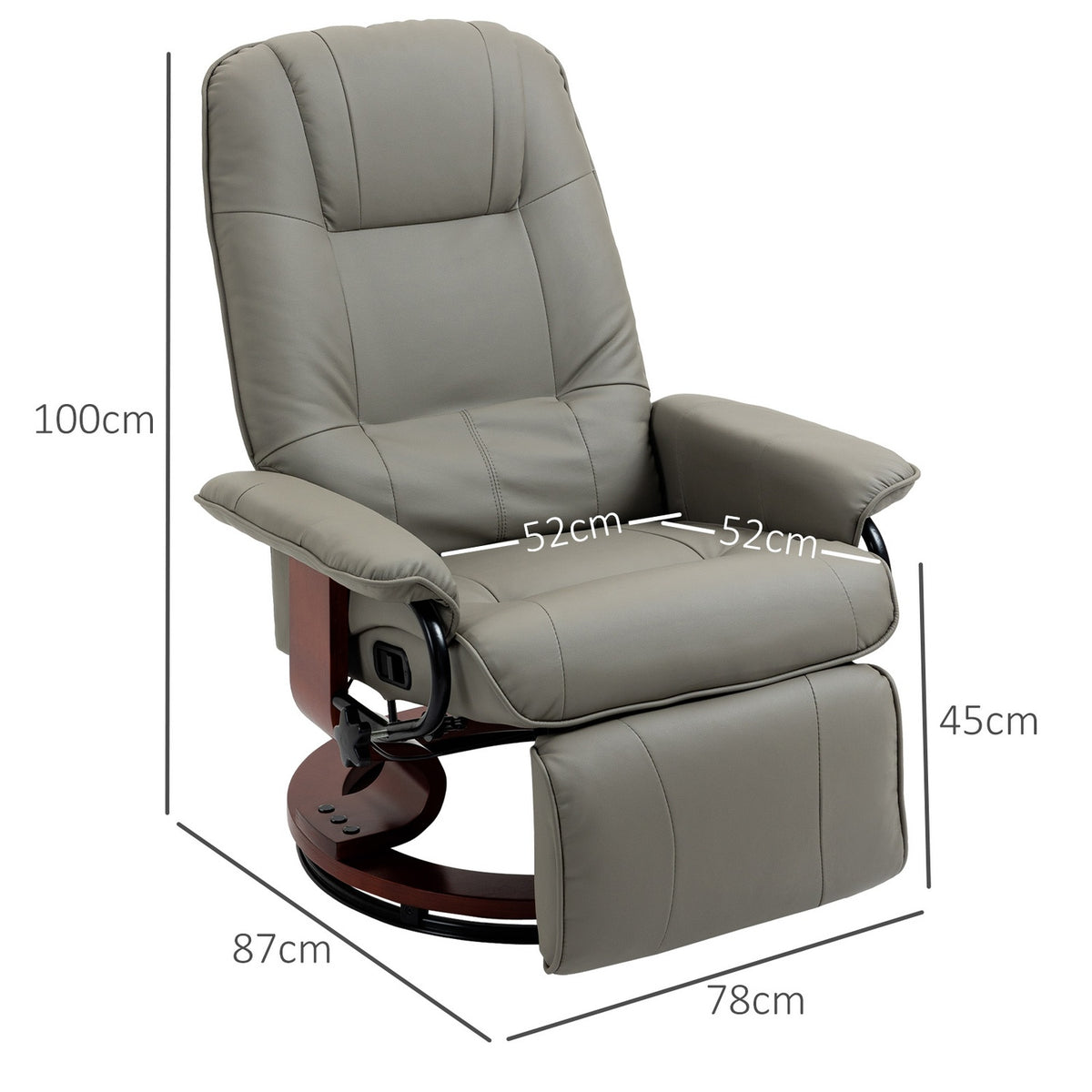 TV armchair electric, 145° tiltable, with reclining function, side buttons, footrest, relaxation chair, imitation leather, 78 x 87 x 100 cm, gray