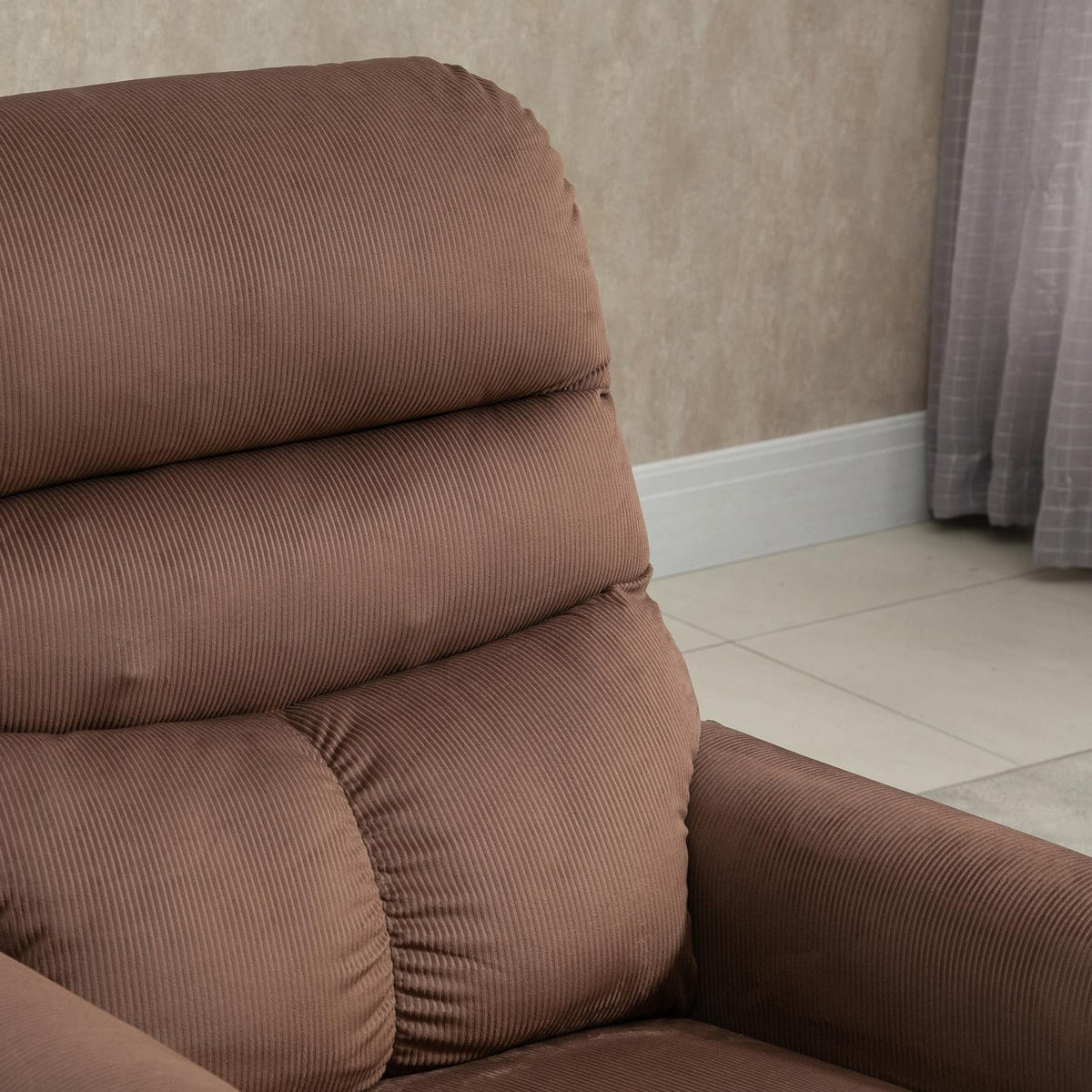 TV armchair, electric stand-up chair with massage function, remote control, heating, reclining function, polyester, light brown, 79x97x103cm