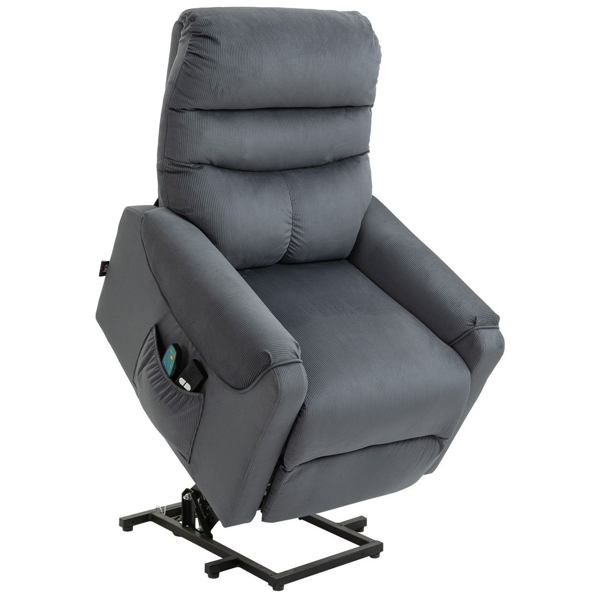 TV armchair with massage function and stand-up aid, electrically adjustable with heating and reclining function, dark gray, 79 x 97 x 103 cm