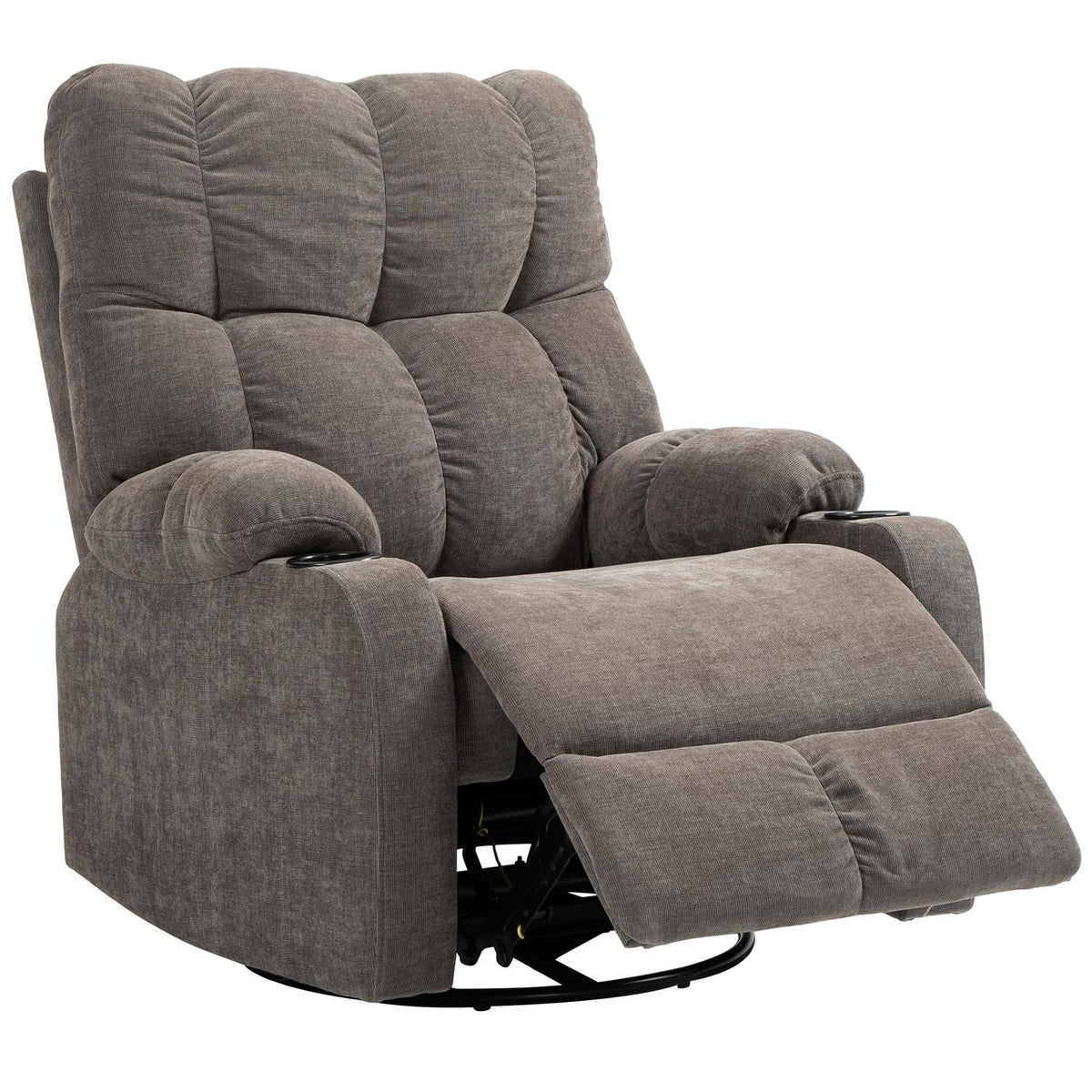 TV armchair with reclining function, 360° rotatable, 135° tiltable, with pocket spring core, elastic straps, cup holder, 88x96x108cm, brown