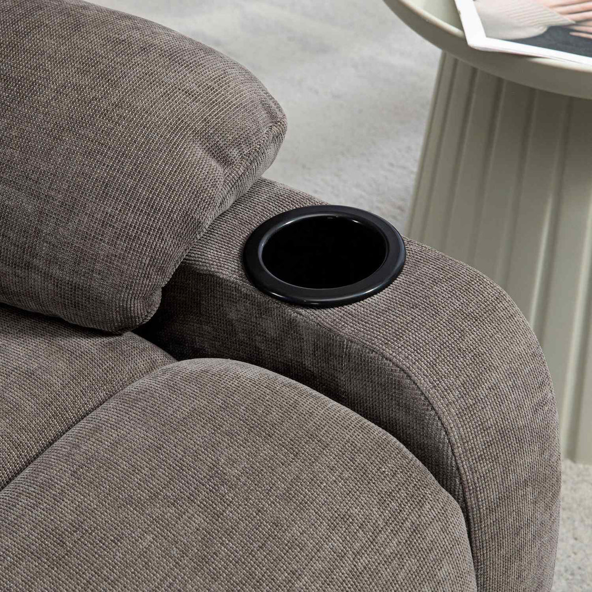 TV armchair with reclining function, 360° rotatable, 135° tiltable, with pocket spring core, elastic straps, cup holder, 88x96x108cm, brown