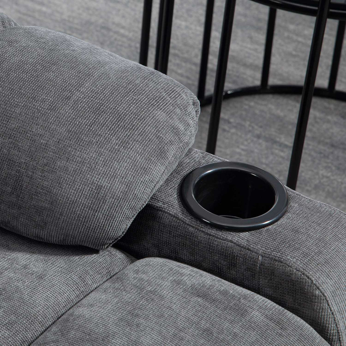 TV armchair with reclining function, 360° rotatable, 135° tiltable, with pocket spring core, elastic straps, cup holder, 88x96x108cm dark gray