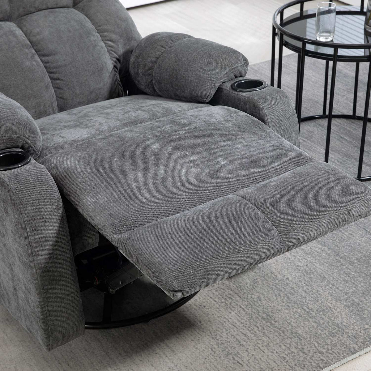 TV armchair with reclining function, 360° rotatable, 135° tiltable, with pocket spring core, elastic straps, cup holder, 88x96x108cm dark gray