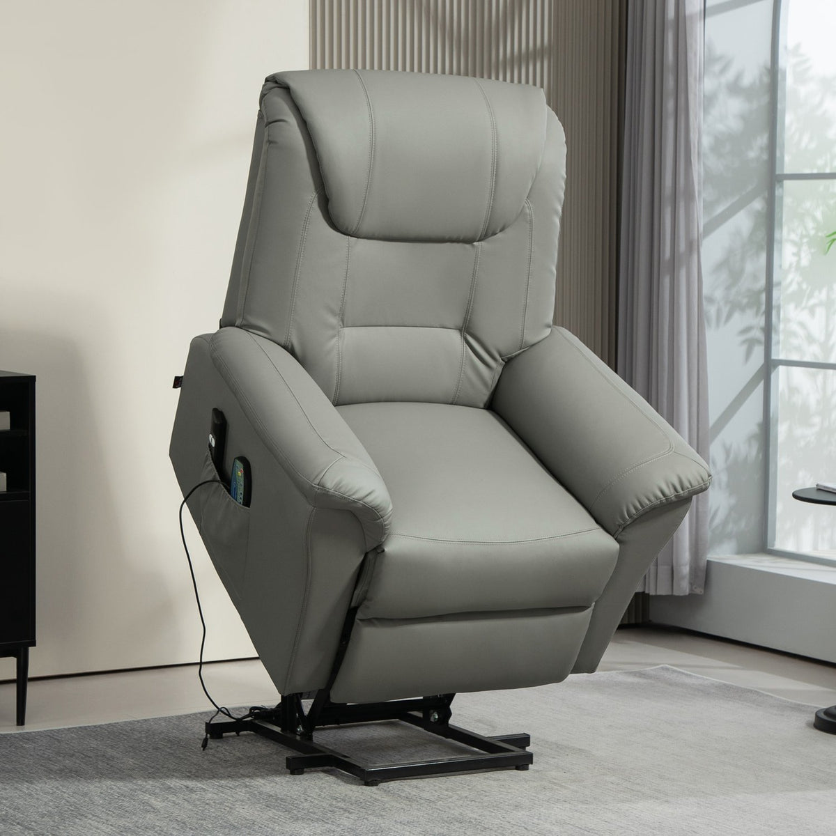 TV armchair with stand-up aid, electric recliner with reclining function, heating and massage function, TV armchair with spring system