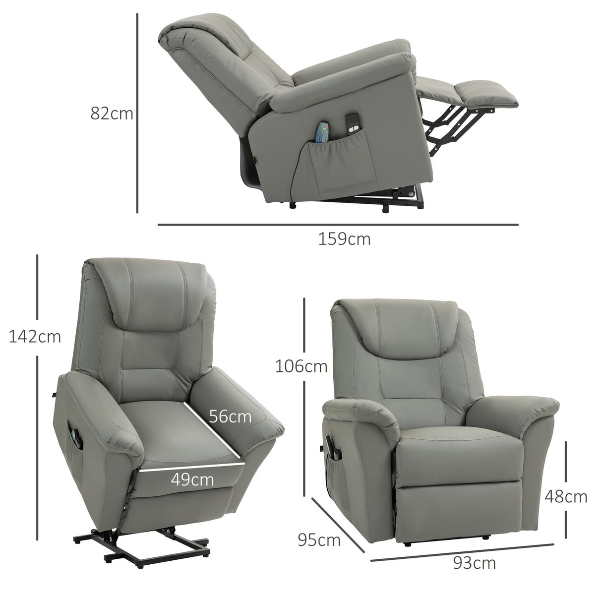 TV armchair with stand-up aid, electric recliner with reclining function, heating and massage function, TV armchair with spring system