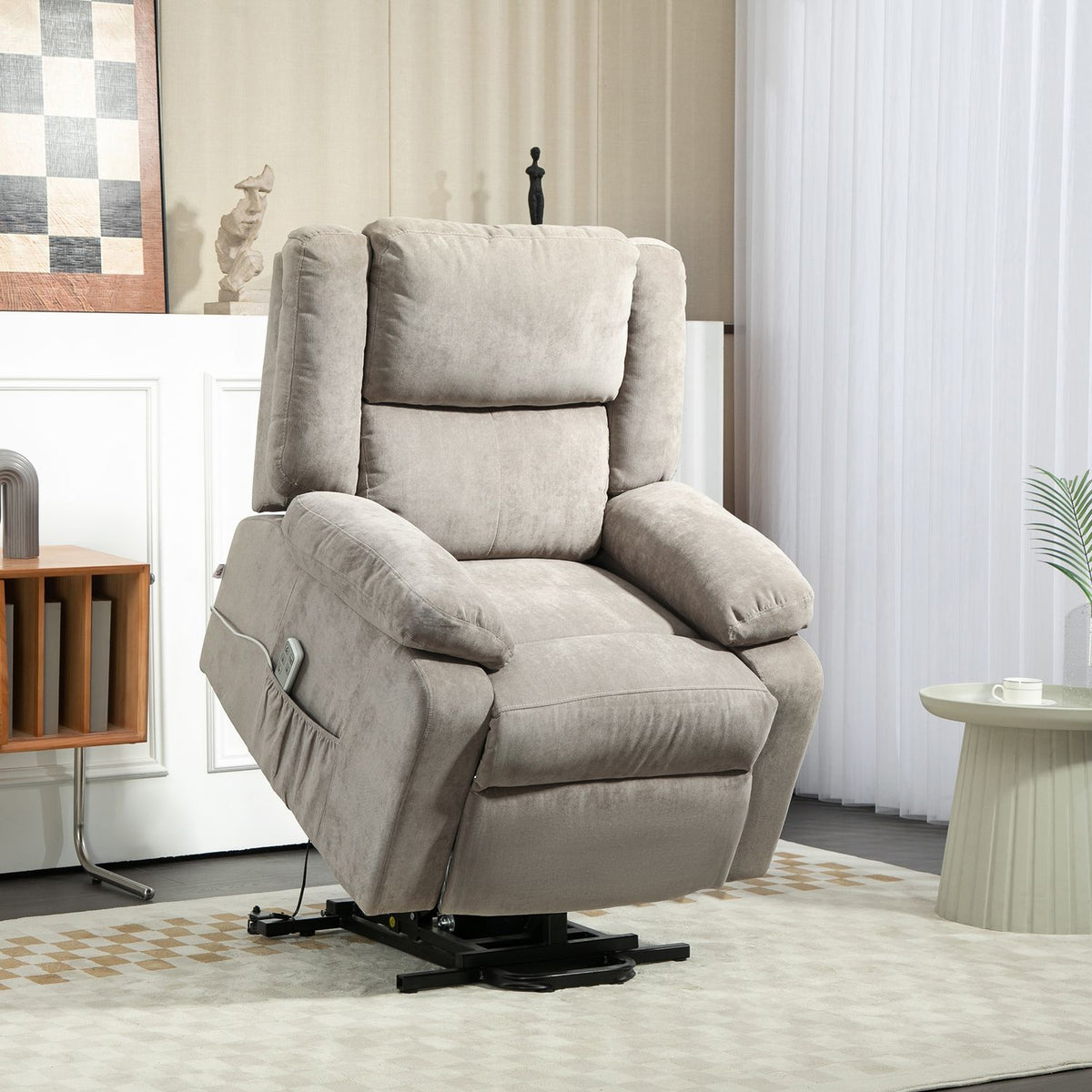 TV armchair with stand-up aid, electric reclining armchair with reclining function, 3 motors, TV armchair with pocket spring, weightlessness, side pocket and remote control, light grey