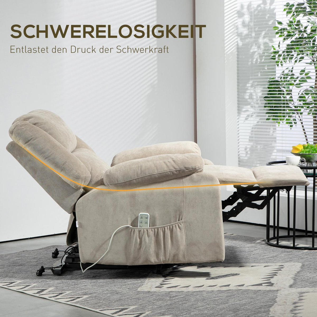 TV armchair with stand-up aid, electric reclining armchair with reclining function, 3 motors, TV armchair with pocket spring, weightlessness, side pocket and remote control, light grey