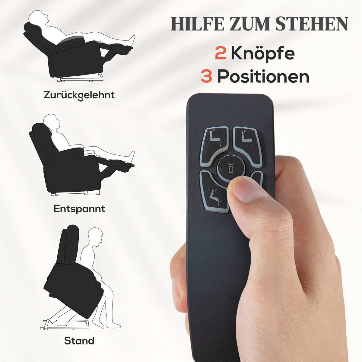 TV armchair with stand-up aid, electric reclining armchair with reclining function, USB port, TV armchair with pocket spring core, side pocket and remote control, black