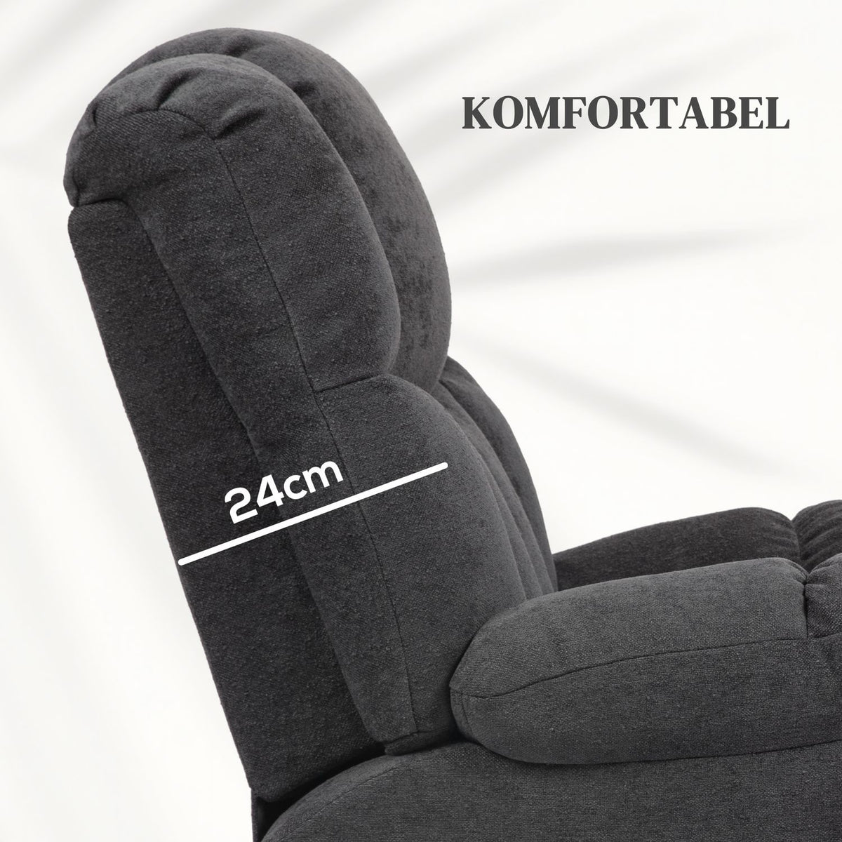 TV armchair with stand-up aid, electric reclining armchair with reclining function, USB port, TV armchair with pocket spring core, side pocket and remote control, black