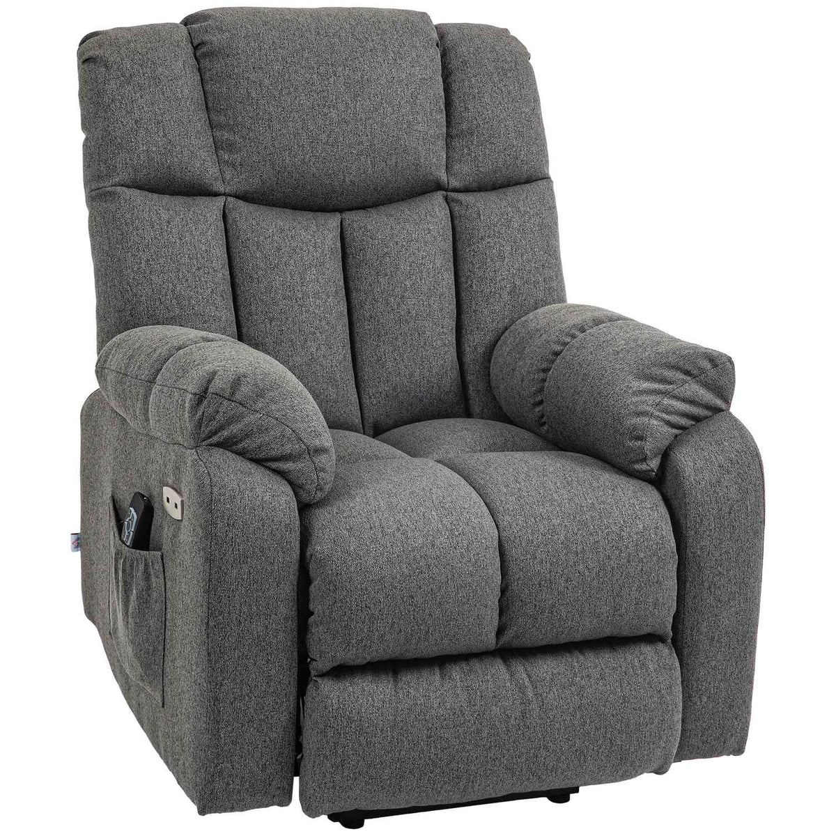TV armchair with stand-up aid, electric reclining armchair with reclining function, USB port, TV armchair with pocket spring core, side pocket and remote control, dark grey