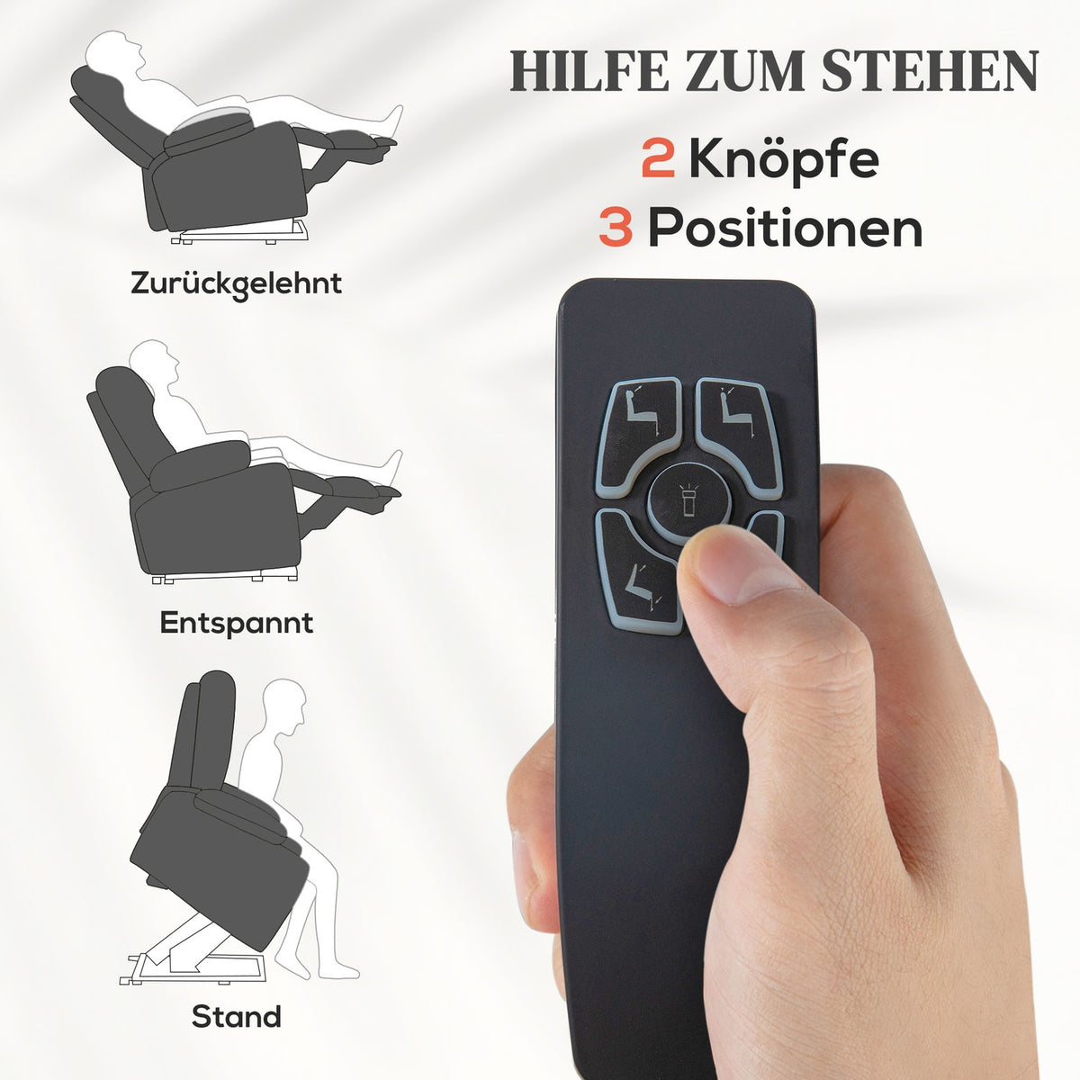 TV armchair with stand-up aid, electric reclining armchair with reclining function, USB port, TV armchair with pocket spring core, side pocket and remote control, dark grey