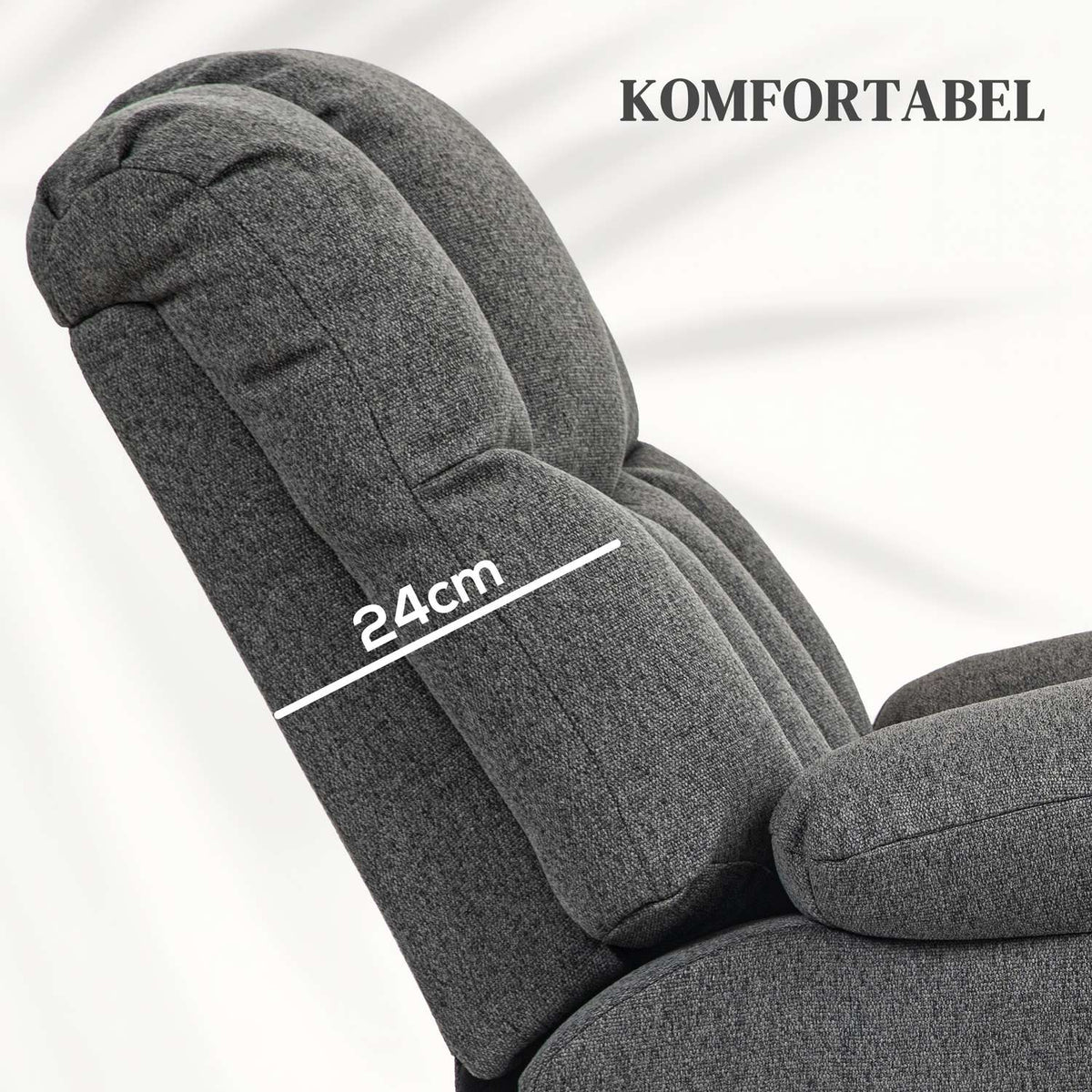 TV armchair with stand-up aid, electric reclining armchair with reclining function, USB port, TV armchair with pocket spring core, side pocket and remote control, dark grey