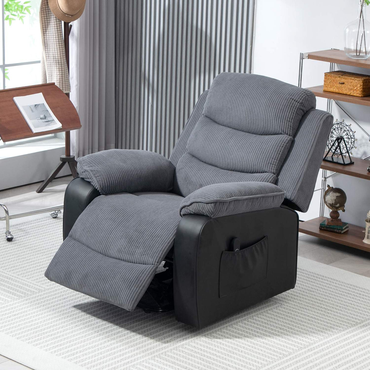 TV armchair with stand-up aid, electric reclining armchair with reclining function, pocket spring core, TV armchair with footrest, side pocket and remote control, dark gray