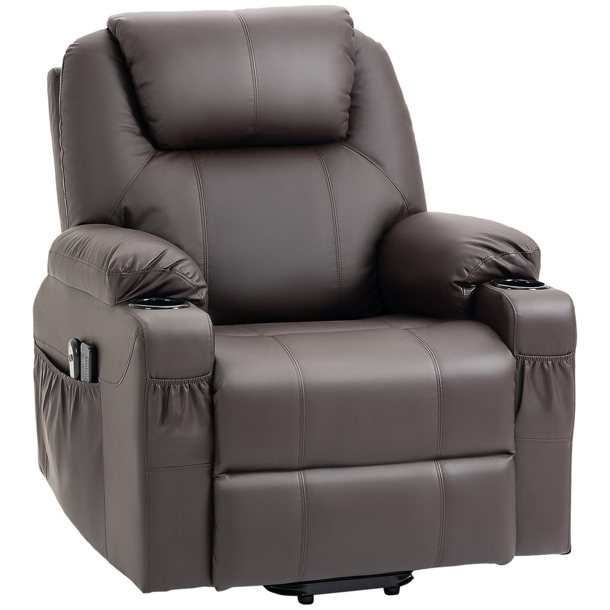 TV armchair with stand-up aid, with 8 massage points, timer, remote control, side pocket, foam, 88 x 99 x 106 cm, brown