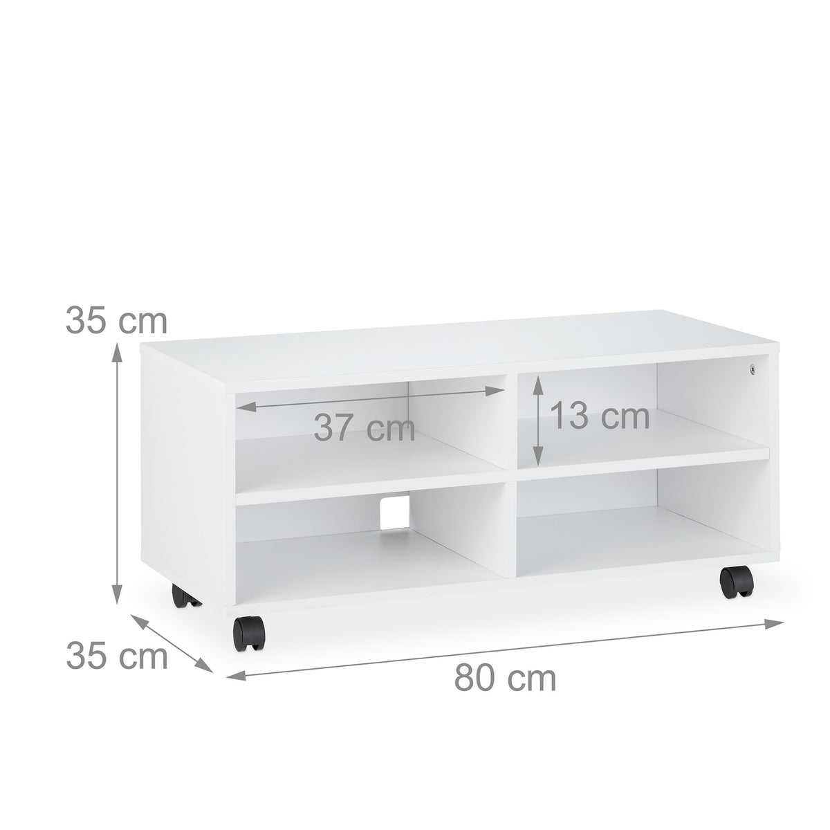 TV bench with 4 compartments and wheels