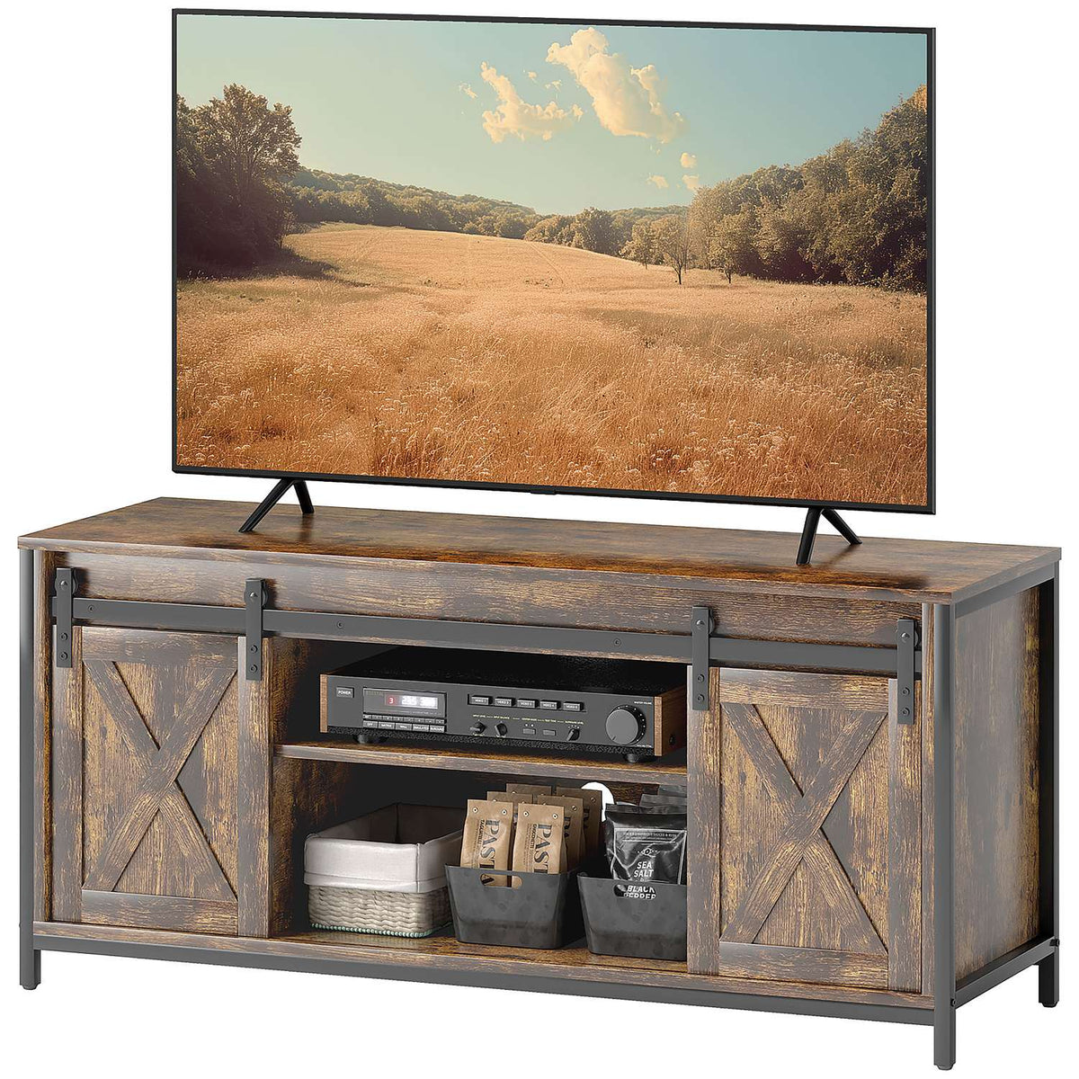 TV cabinet, TV stand for televisions up to 60 inches, lowboard with 2 cabinets and 2 shelves, TV cabinet for living room, 120 x 40 x 54 cm brown