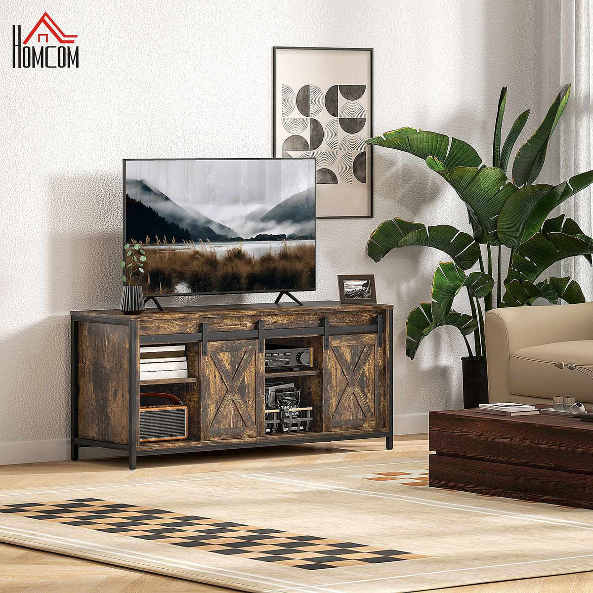 TV cabinet, TV stand for televisions up to 60 inches, lowboard with 2 cabinets and 2 shelves, TV cabinet for living room, 120 x 40 x 54 cm brown