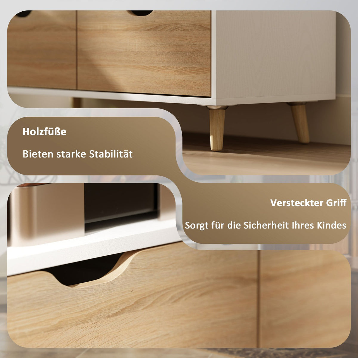 TV cabinet lowboard with 2 shelves, drawer, 99 cm long TV table for television, TV board for living room, white
